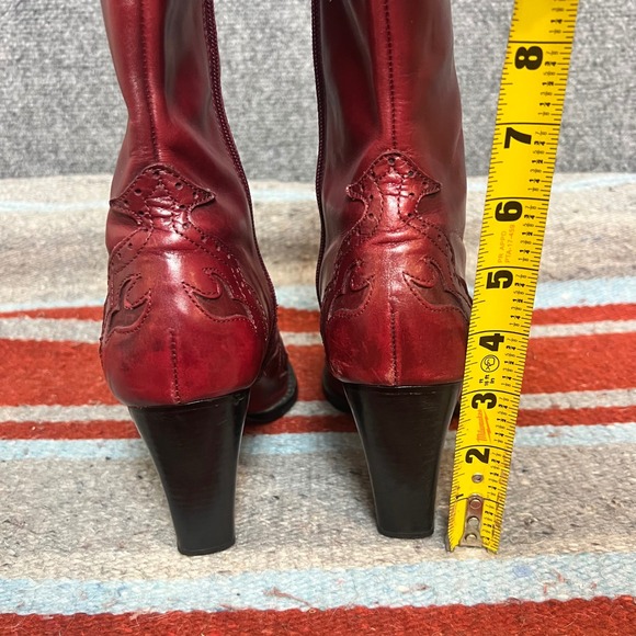 Antonio Melani Women's burgundy  Western Leather mid calf heeled Boots size 8.5 - Picture 6 of 16